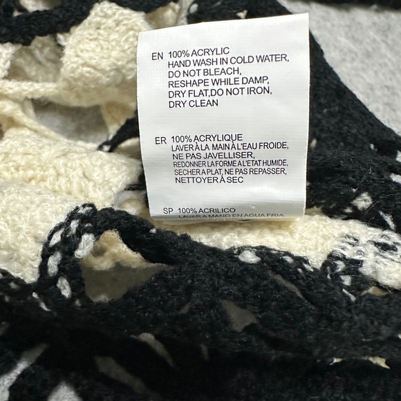 Boho‎ Crochet Top Overlay Sweater Cream Black Pullover Croped Womens Small Layer - Picture 10 of 11